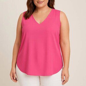 Barbie Pink Sleeveless Lightweight V Neck Flowy Tank Top size 1X